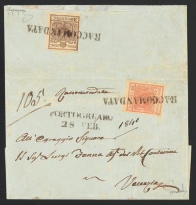 Poststück - Lombardei - Venetien 1850 15 Cent. dunkelrosa Ty. IIb, - Briefmarken