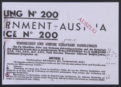 Poststück - Original-Maueranschlag Verordnung Nr. 22 der britischen Besatzungsmacht (H. R. Alexander) 1945 in Kärnten, - Francobolli