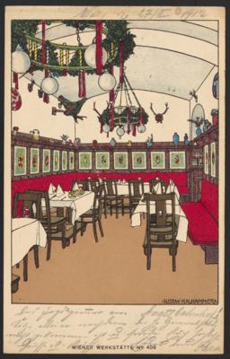 Poststück - Wiener Werkstätte WW - Karte Nr. 409: Gustav Kalhammer: "Restaurant Staatsbahnhof, - Francobolli