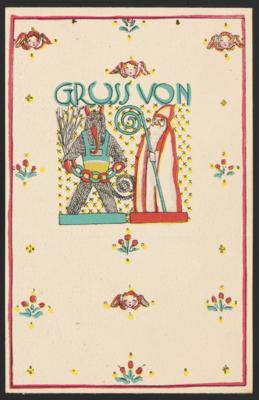 Poststück - Wiener Werkstätte WW - Karte Nr. 897: Arnold Nechansky: "Krampus und Nikolo", - Francobolli