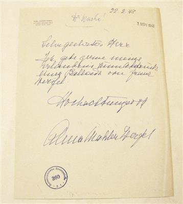 Mahler-Werfel, Alma, - Autografi