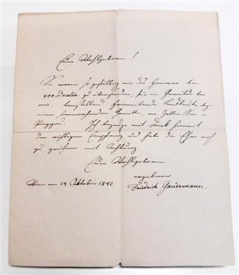Gauermann, Friedrich, - Autographen