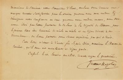 (Napoleon), Bonaparte, Jérôme, - Autographen