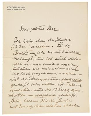 Moser, Koloman, - Autographen, Handschriften, Urkunden