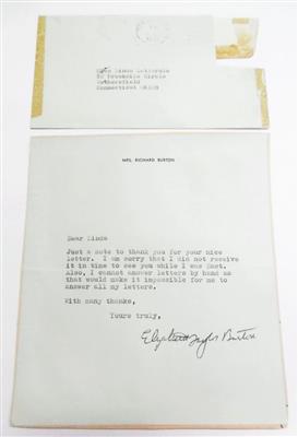 Taylor, Elisabeth, - Autographs, manuscripts, certificates