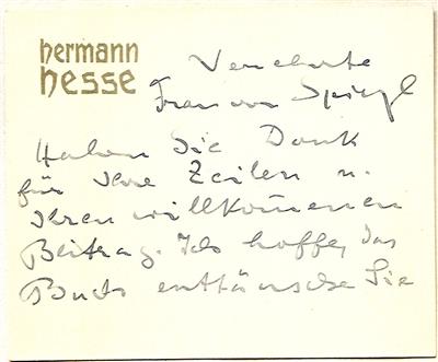 Hesse, Hermann, - Autographs, manuscripts, certificates