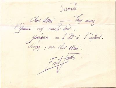 Satie, Erik, - Autographs, manuscripts, certificates