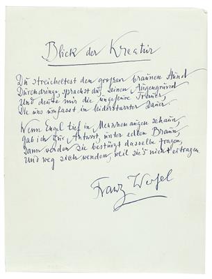 Werfel, Franz, - Autographen, Handschriften, Urkunden