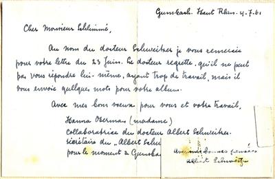 Schweitzer, Albert, - Autographs, manuscripts, certificates