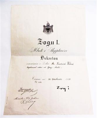 Zogu I., Ahmet, - Autographen, Handschriften, Urkunden
