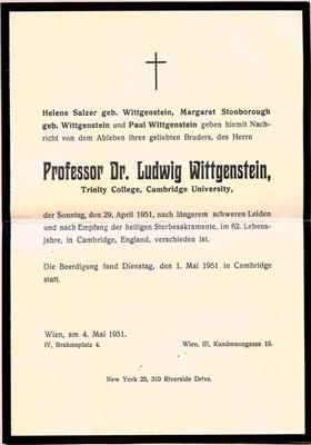 Wittgenstein, Ludwig, - Autogramy, rukopisy, papíry
