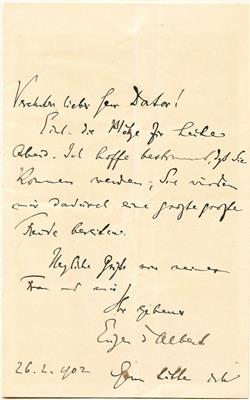 Albert, Eugen d', - Autographen, Urkunden, Handschriften