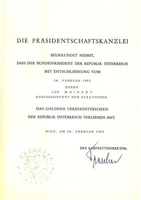 Meinert (Mayer), Leo, - Autographs, manuscripts, certificates