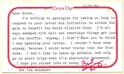 Day, Doris, - Autographs, manuscripts, certificates