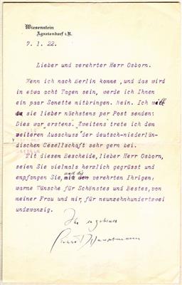 Hauptmann, Gerhart, - Autographs, manuscripts, certificates
