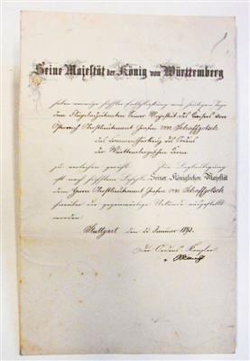 Württemberg, - Autographs, manuscripts, certificates