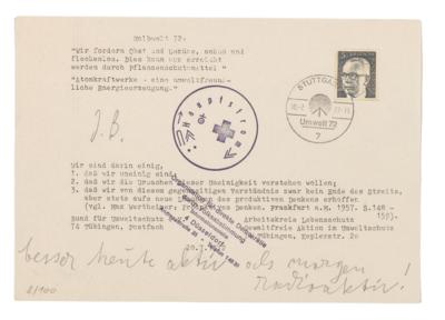 Beuys, Joseph, - Autographen, Handschriften, Urkunden