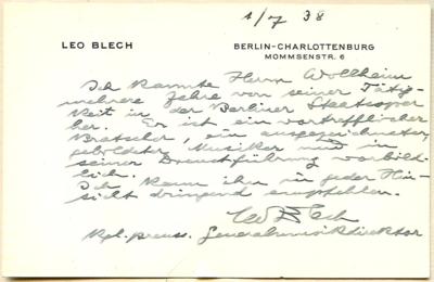 Blech, Leo, - Autografi, manoscritti, documenti