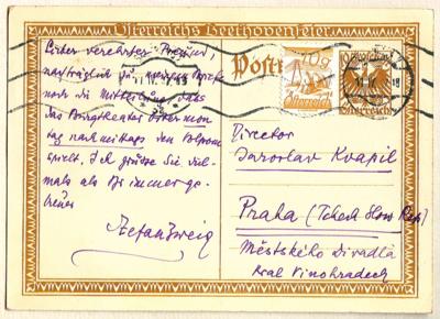 Zweig, Stefan, - Autographs, manuscripts, documents