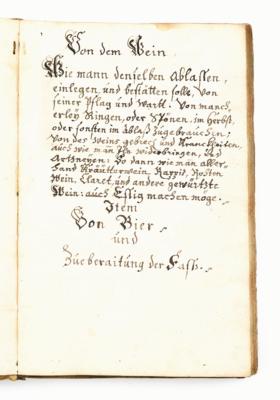 “Weinkunst Buch item Vieh-Arzneyen” (Deckeltitel), - Autographs, manuscripts, documents