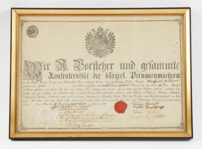 Wien, Gesellenbrief der Konfraternität der bürgerlichen Perückenmacher - Autografi, manoscritti, documenti