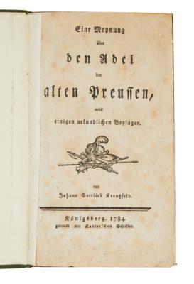 Druck: Johann Gottlieb Kreuzfeld, Eine Meynung über den Adel der alten Preussen - Autografi, manoscritti, documenti