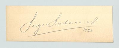 Rachmaninoff, Sergei, - Autografy, rukopisy, dokumenty