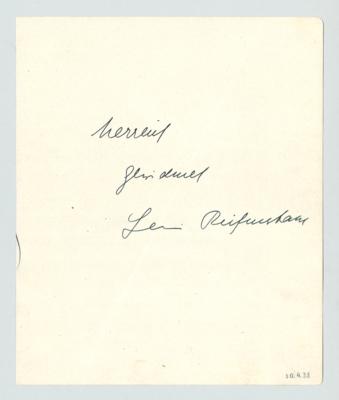 Riefenstahl, Leni, - Autografi, manoscritti, documenti