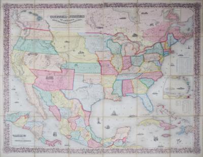 COLTON'S MAP OF THE UNITED STATES OF AMERICA, THE BRITISH PROVINCES, MEXICO AND... - Libri e grafica decorativa