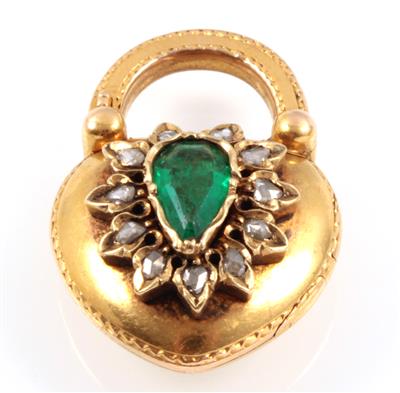 Diamantrauten Smaragd Herzanhänger mit Medaillon - Klenoty