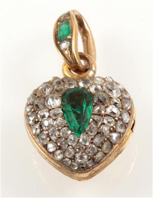 Diamant Smaragd Medaillon - Schmuck