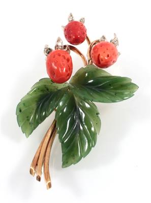 Blütenbrosche Erdbeeren - Schmuck