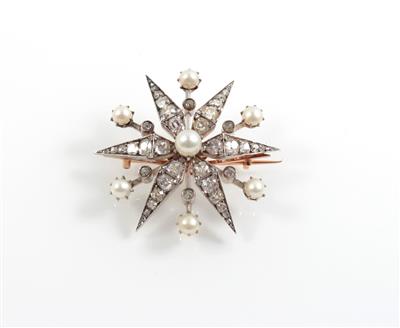 Naturperlen Diamantsternbrosche - Jewellery