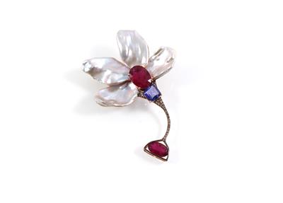 Rubellitbrosche Blume zus. 11,23 ct - Schmuck