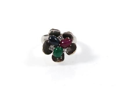 Brillant Farbstein Blütenring - Jewellery
