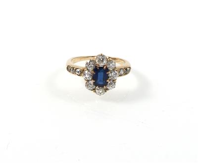 Altschliffdiamant Saphir Ring - Gioielli