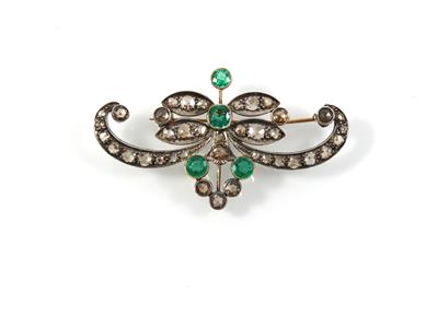 Diamantrosen Smaragdbrosche - Jewellery
