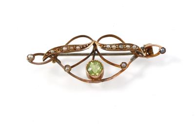 Peridot Halbperlenbrosche - Erlesener Schmuck