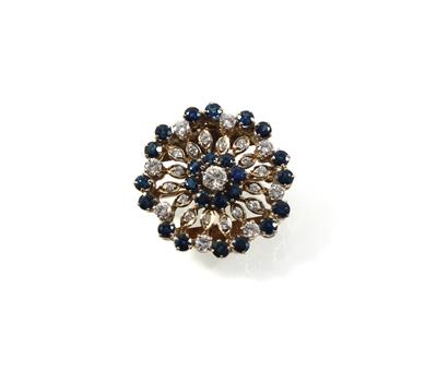 Brillant-Saphirbrosche zus. ca. 4,60 ct - Jewellery