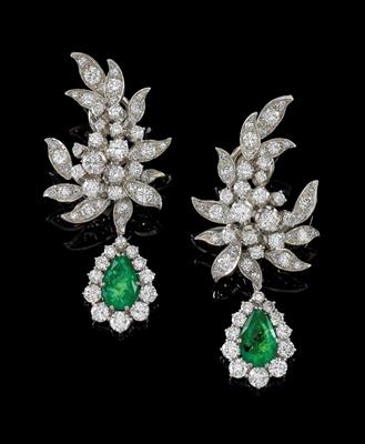 Diamant Smaragdohrclipgehänge - Christmas auction - Jewellery