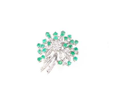 Diamant Smaragdbrosche - Erlesener Schmuck