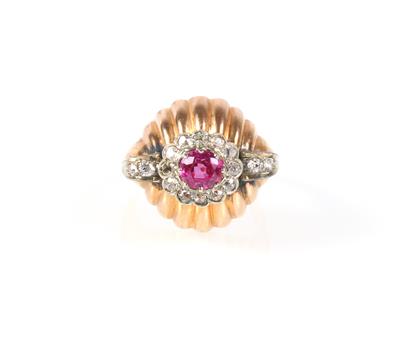 Altschliffdiamant rosa Saphir Ring - Klenoty