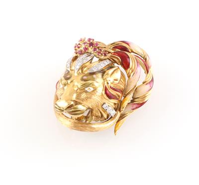 Diamant Rubinbrosche Löwe - Jewellery