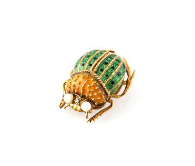 Korallen Achtkantdiamantbrosche Skarabäus - Exquisite jewellery