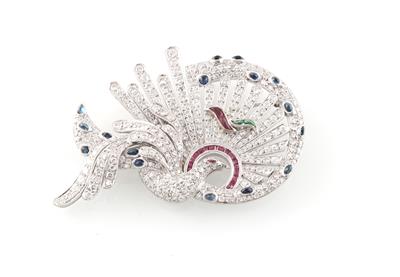 Brillant Farbstein Brosche Pfau - Exquisite jewellery