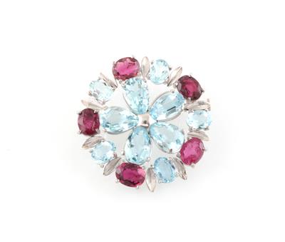 Aquamarin Rubellit Brosche - Exquisite jewellery