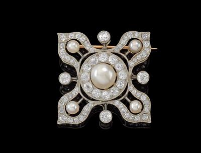 Diamant Orient- und Kulturperlenbrosche - Exquisite jewellery