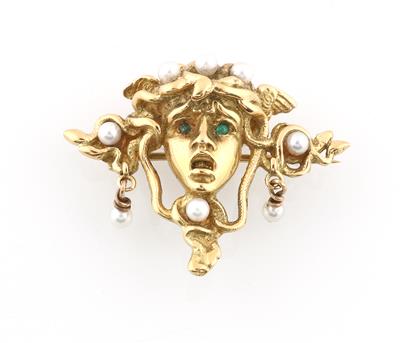 Kulturperlen Smaragdbrosche Hermes - Exquisite jewellery
