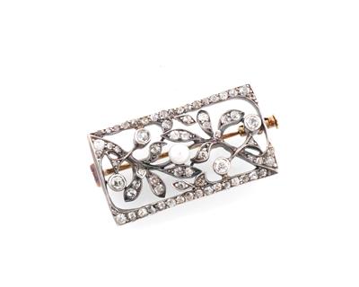 Orientperlen Altschliffdiamant Brosche - Exquisite jewellery
