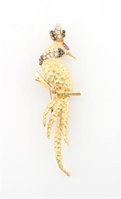 Brillant Farbsteinbrosche Vogel - Exquisite jewellery